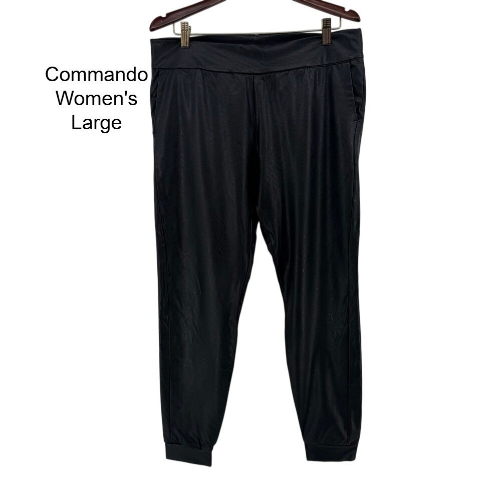 Commando Faux Leather Joggers‎ Black Relaxed Fit Pants Womens Large Made in USA